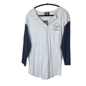 Vintage Polo Jeans Co. Heather Grey Navy Blue Raglan T-Shirt NWT Size‎ Large